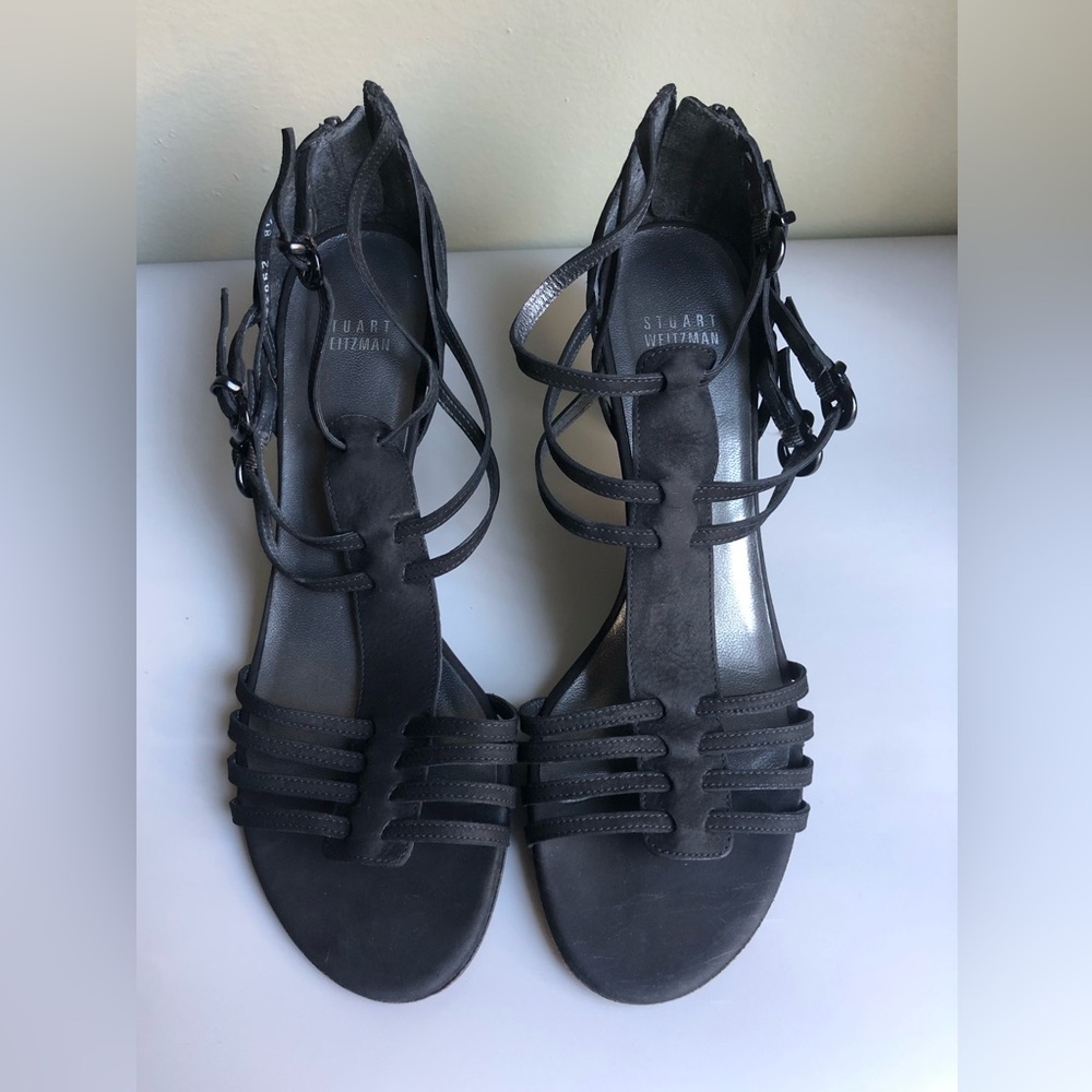 STUART WEITZMAN Black Strappy Heeled Sandals Size: US 8.5